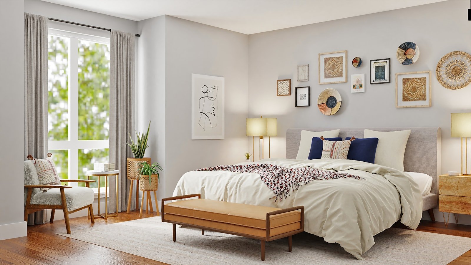 Elegant bedroom with warm neutral styling
