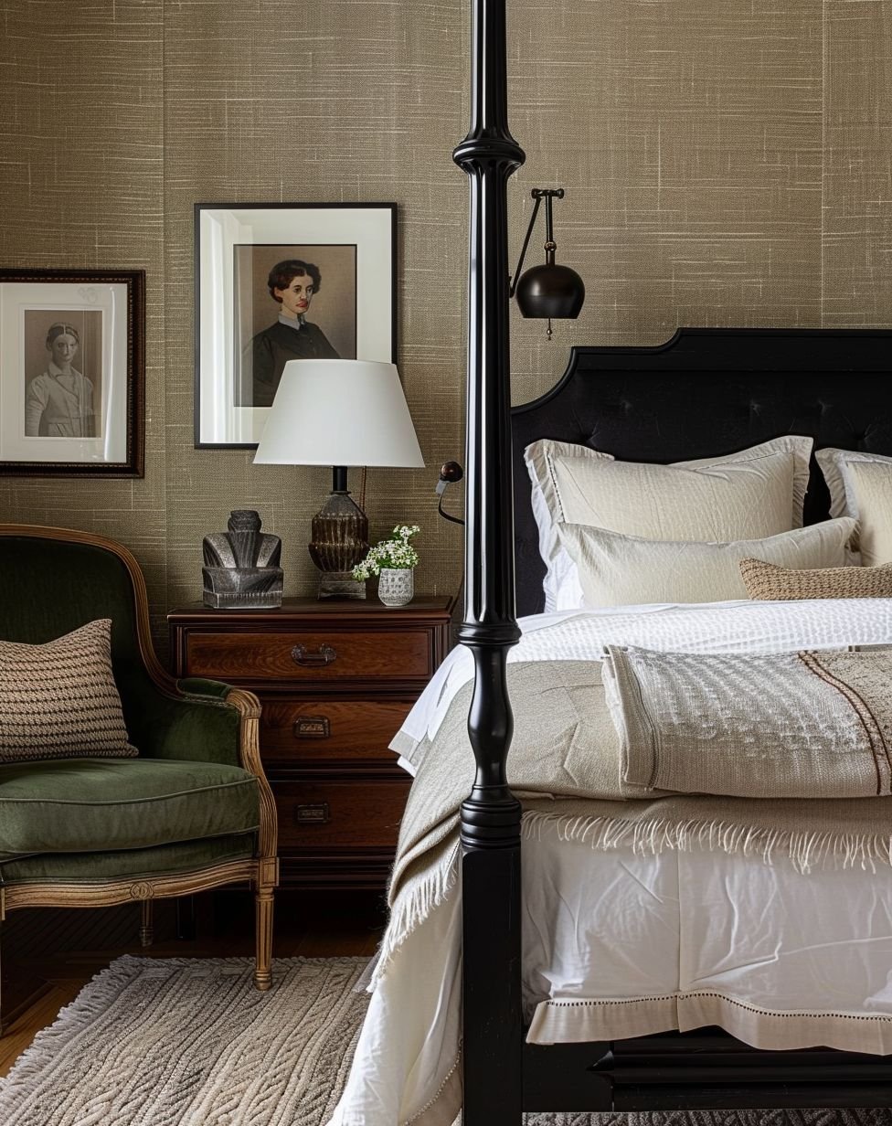 Elegant bedroom with warm neutral styling