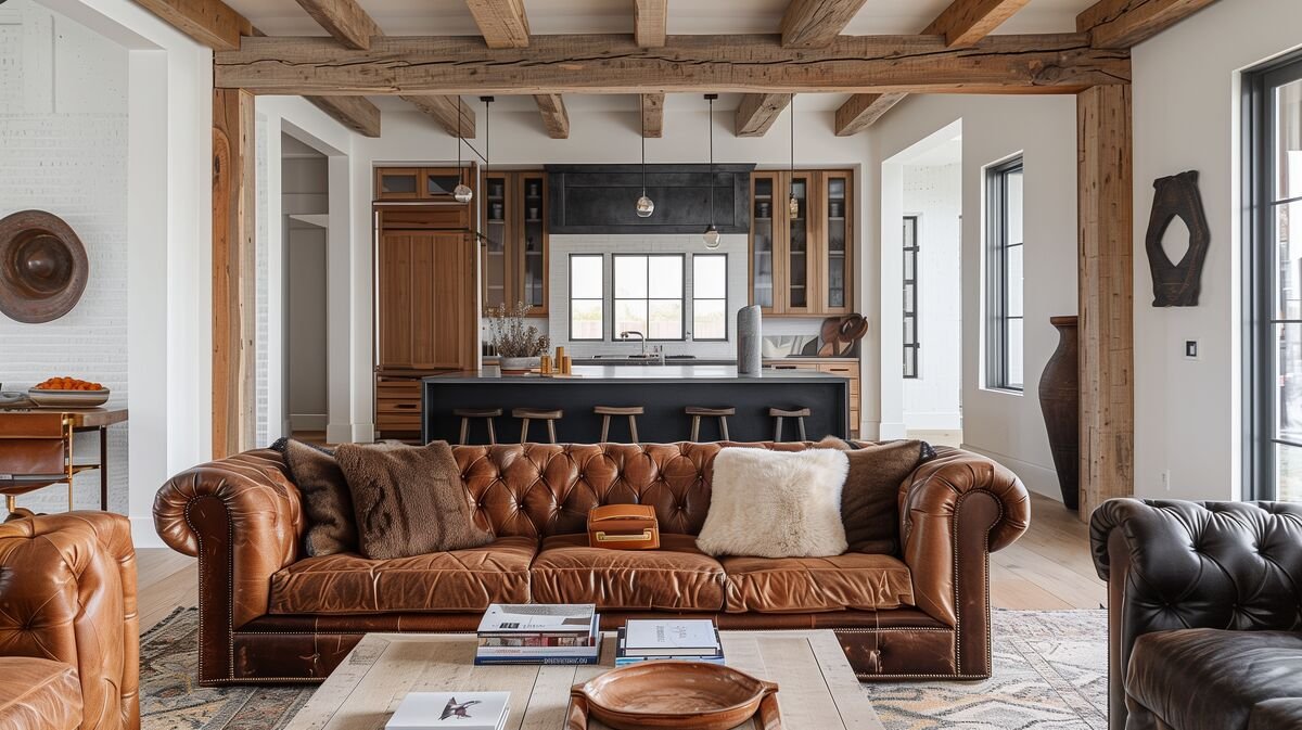 Luxury living room with leather furnishings